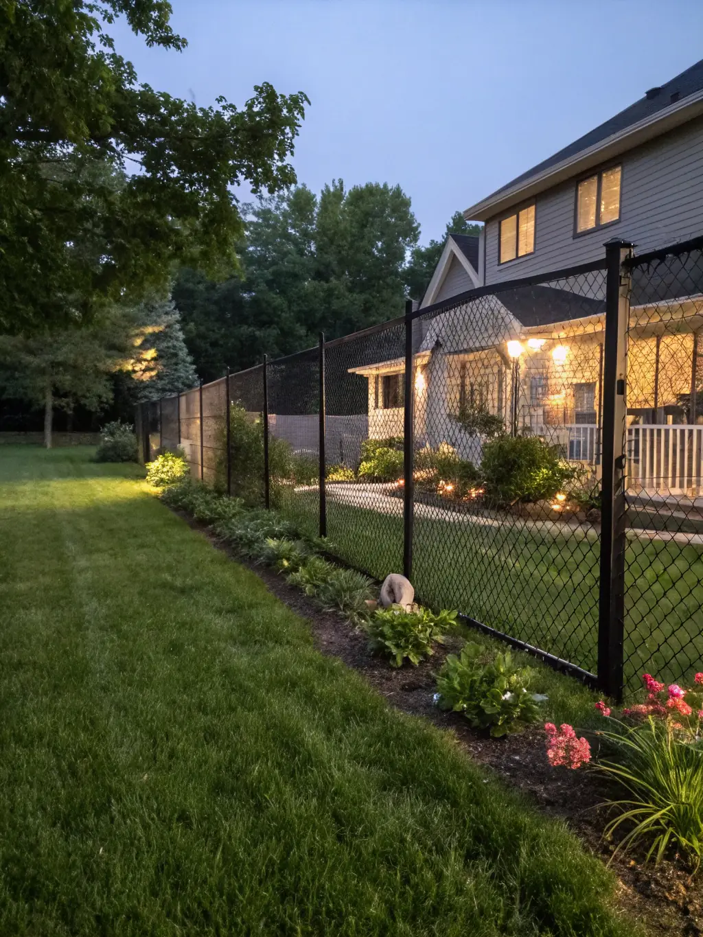 A newly installed fence surrounding a well-maintained backyard, highlighting American Prime General Construction's fence construction services.