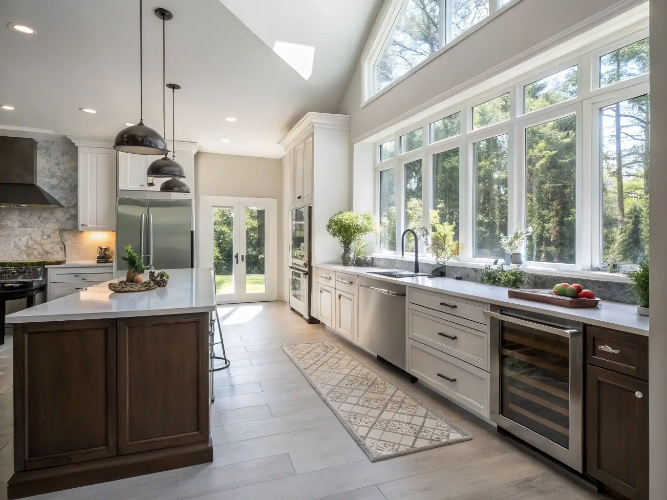 An interior shot of a beautifully remodeled kitchen with modern appliances, custom cabinetry, and stylish lighting. The image should highlight the attention to detail and the quality of the craftsmanship.